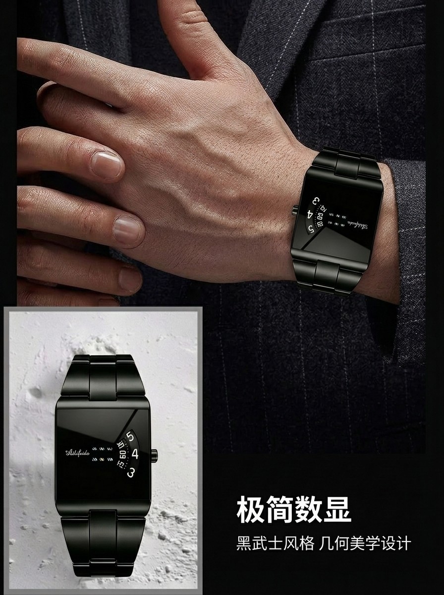 Men's Square Quartz Watch Steel Band Waterproof