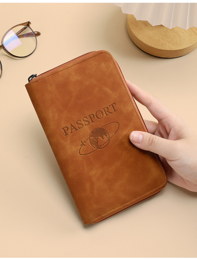 RFID passport holder with zipper for travel