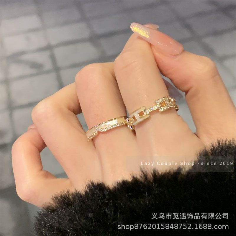字母H戒指珐琅轻奢高级感开口2025新款爆款小众设计独特小指环女