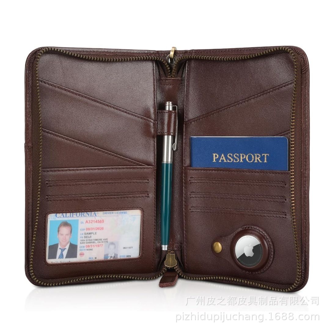 Passport wallet, multifunctional, cowhide, zipper