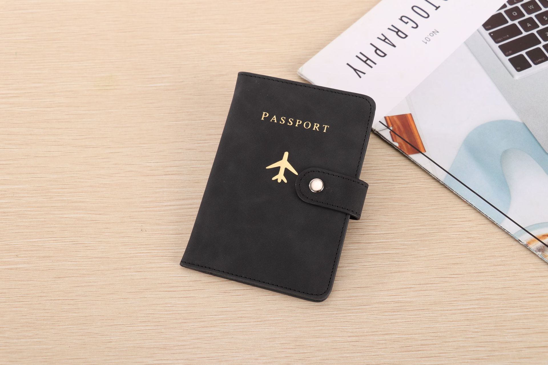PU leather passport wallet, document storage, multi-card