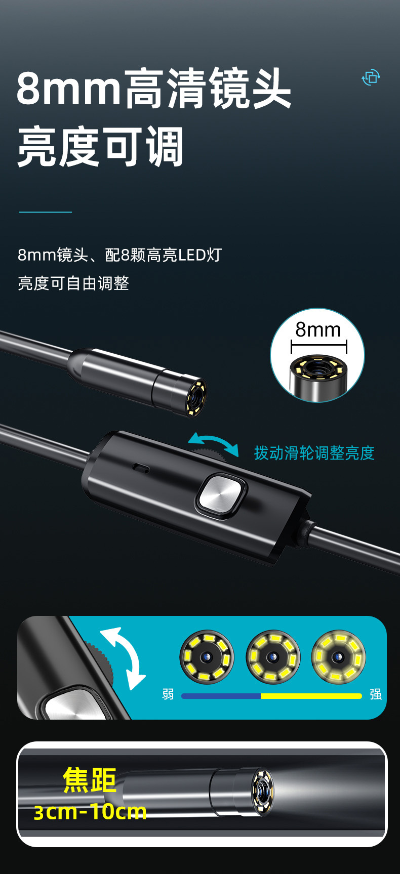 iPhone endoskop kamerası, 3MP, su geçirmez