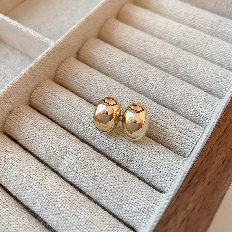 Gold-plated silver bead stud earrings, metal style
