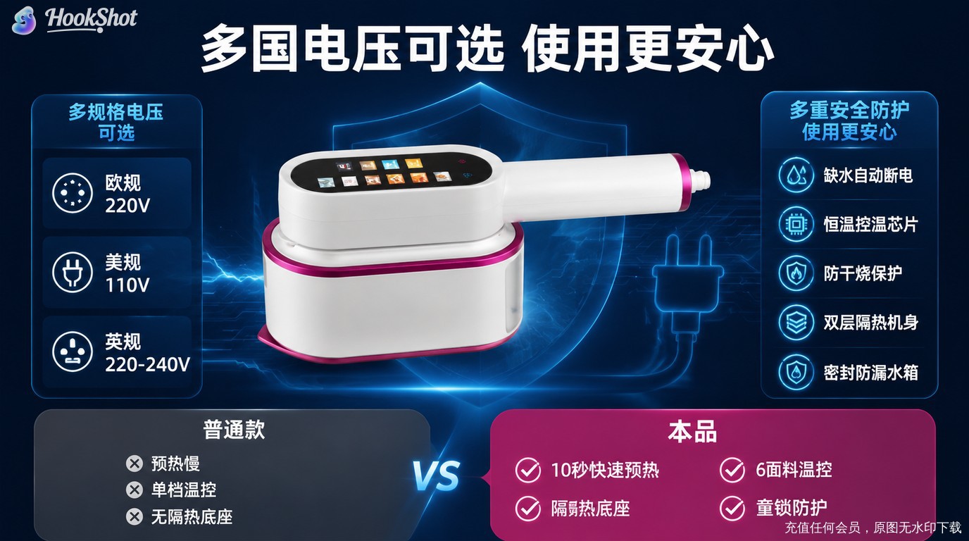 Foldable handheld garment steamer, touch screen, portable