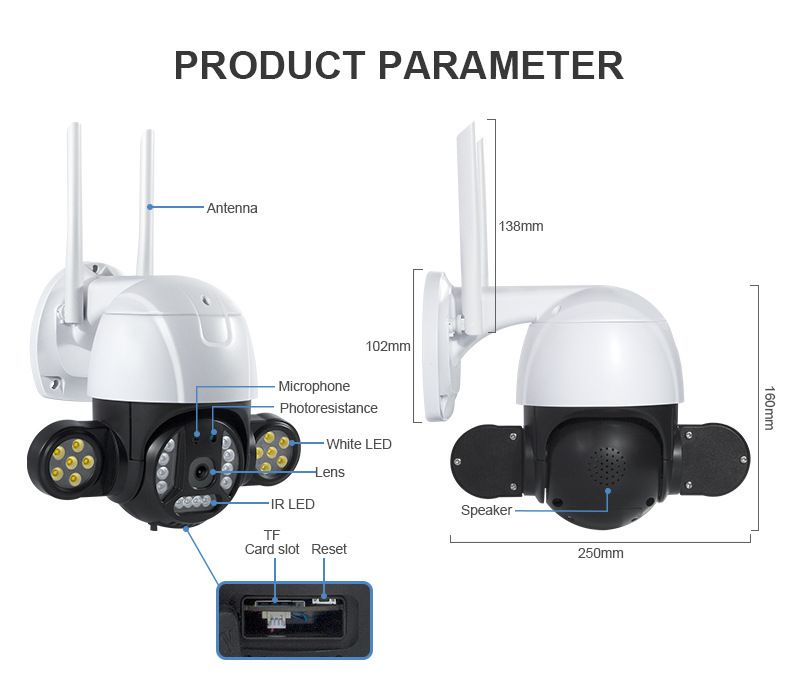 IP66 dış mekan güvenlik kamerası, 360° çift renk, ağ bağlantılı