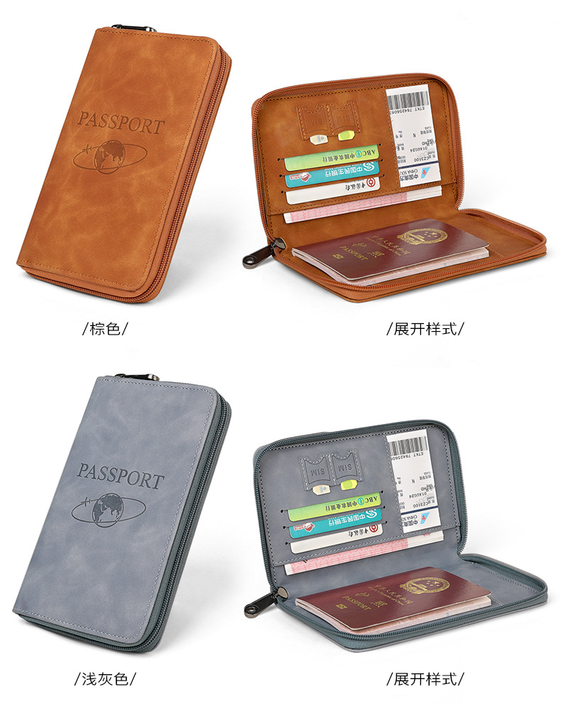 RFID passport holder with zipper for travel