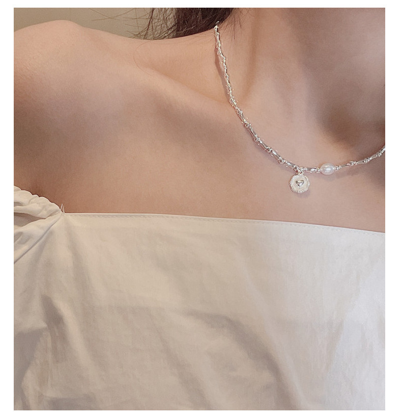 S925 Sterlingsilber-Armband, Bambusherz, Perle, für Damen