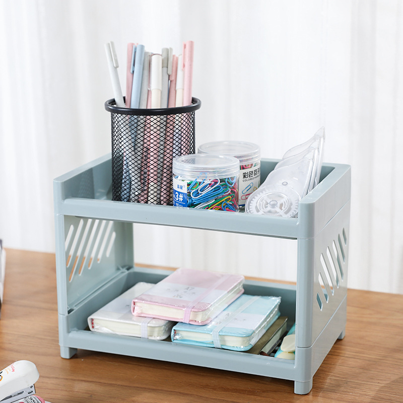 Plastic double-layer bathroom and kitchen storage shelf