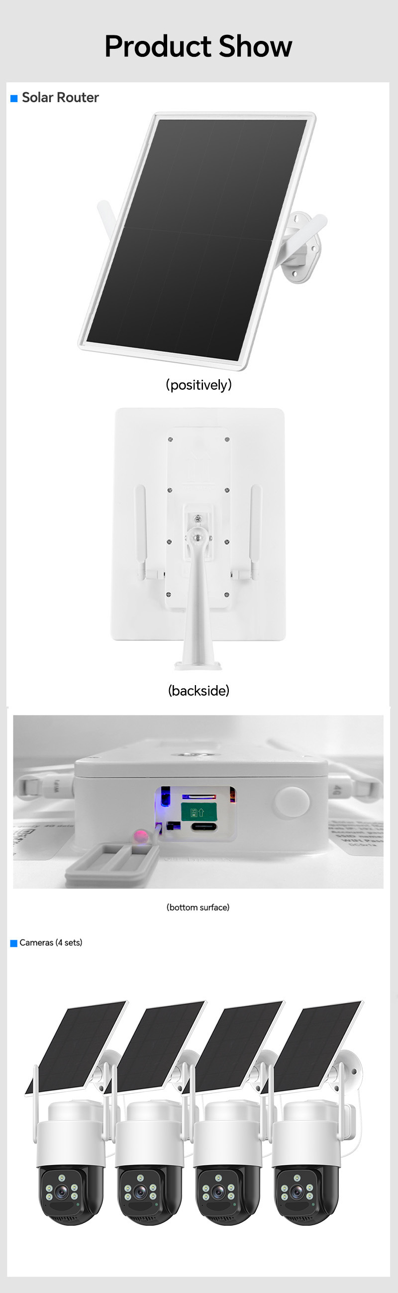 Solar-powered outdoor wireless surveillance kit, 4MP night vision