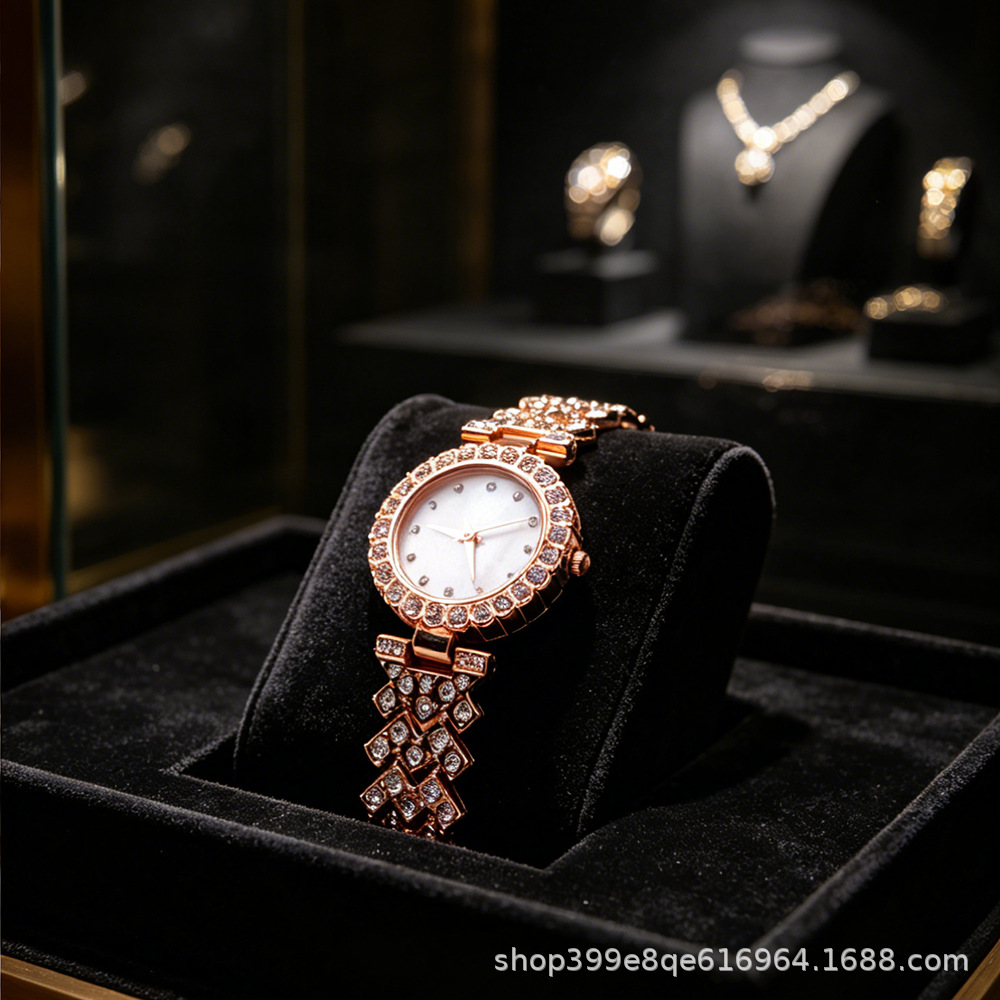 Damen-Quarzuhr Perlmutt-Zifferblatt Strass-Dekoration