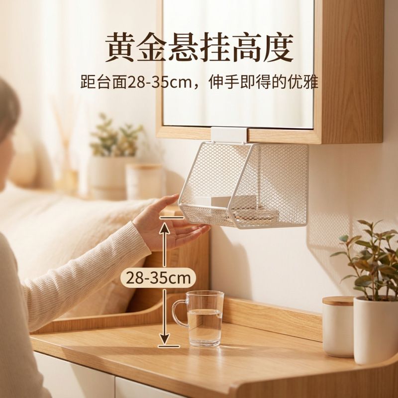 镜柜悬挂式收纳篮免打孔洗手间挂架卫生间浴室下挂式整理置物架子