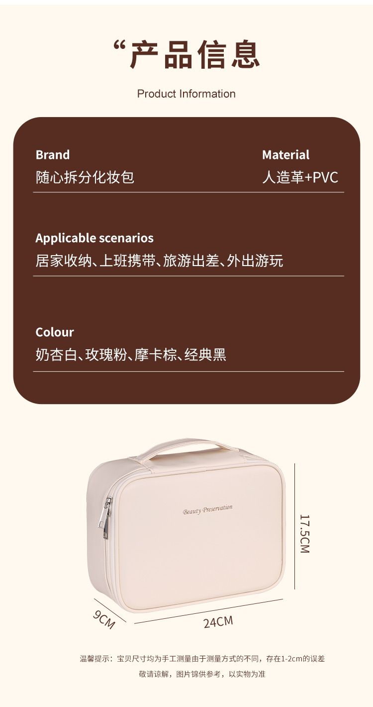 Portable Detachable Cosmetic Bag, Large Capacity Waterproof