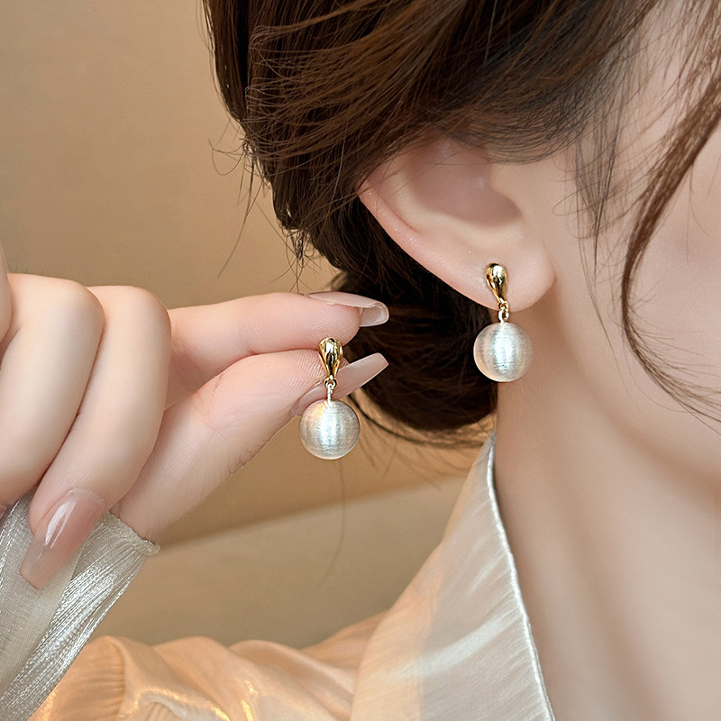 Metal round ball stud earrings, brushed finish