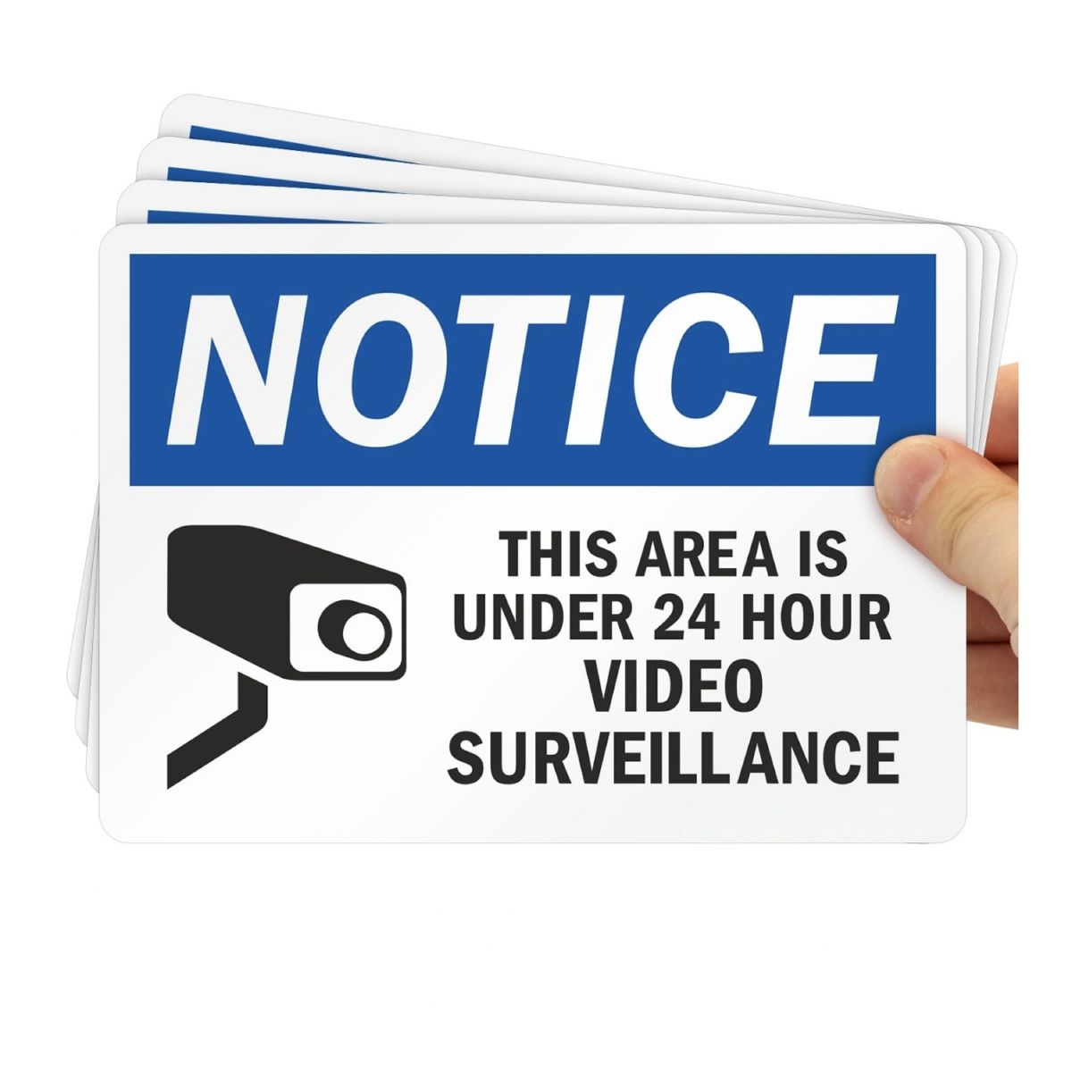 Mavi çerçeveli video gözetim uyarı etiketi CCTV kamerası