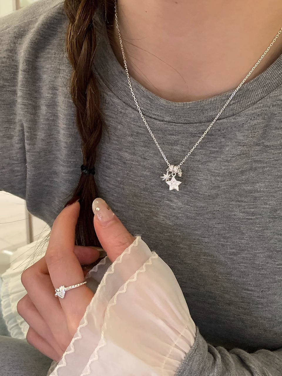 S925 sterling silver star necklace, elegant Korean style design
