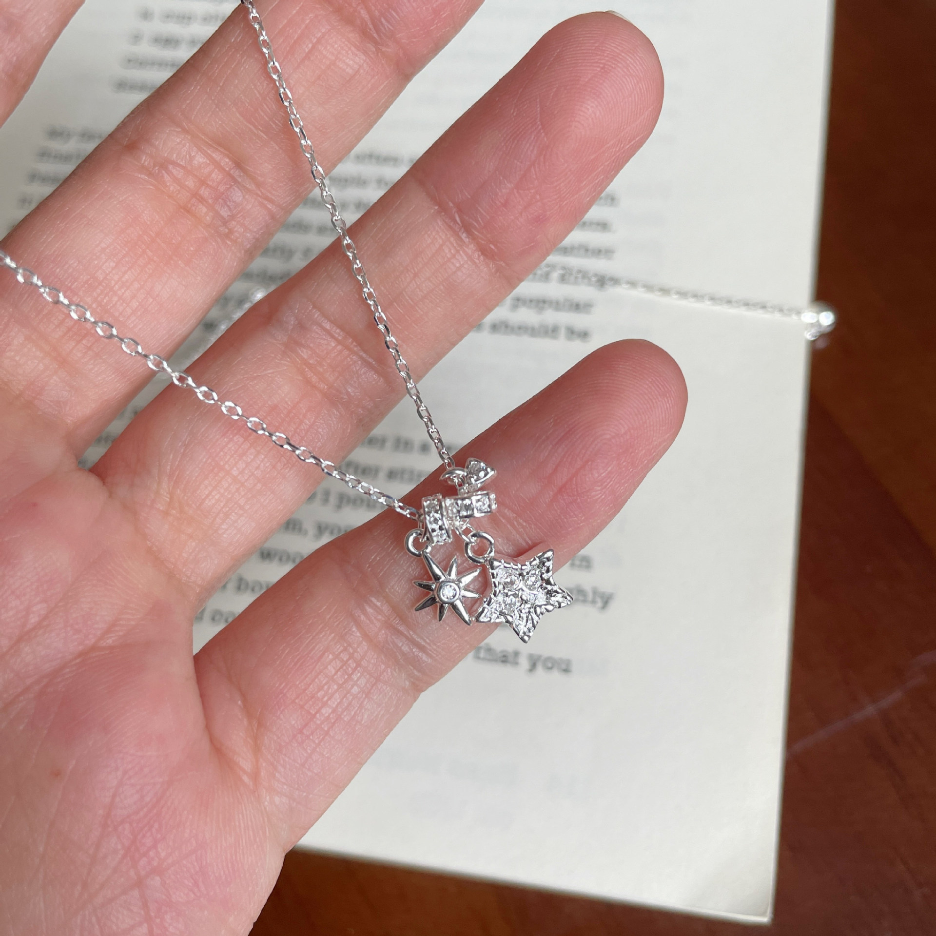 S925 sterling silver star necklace, elegant Korean style design