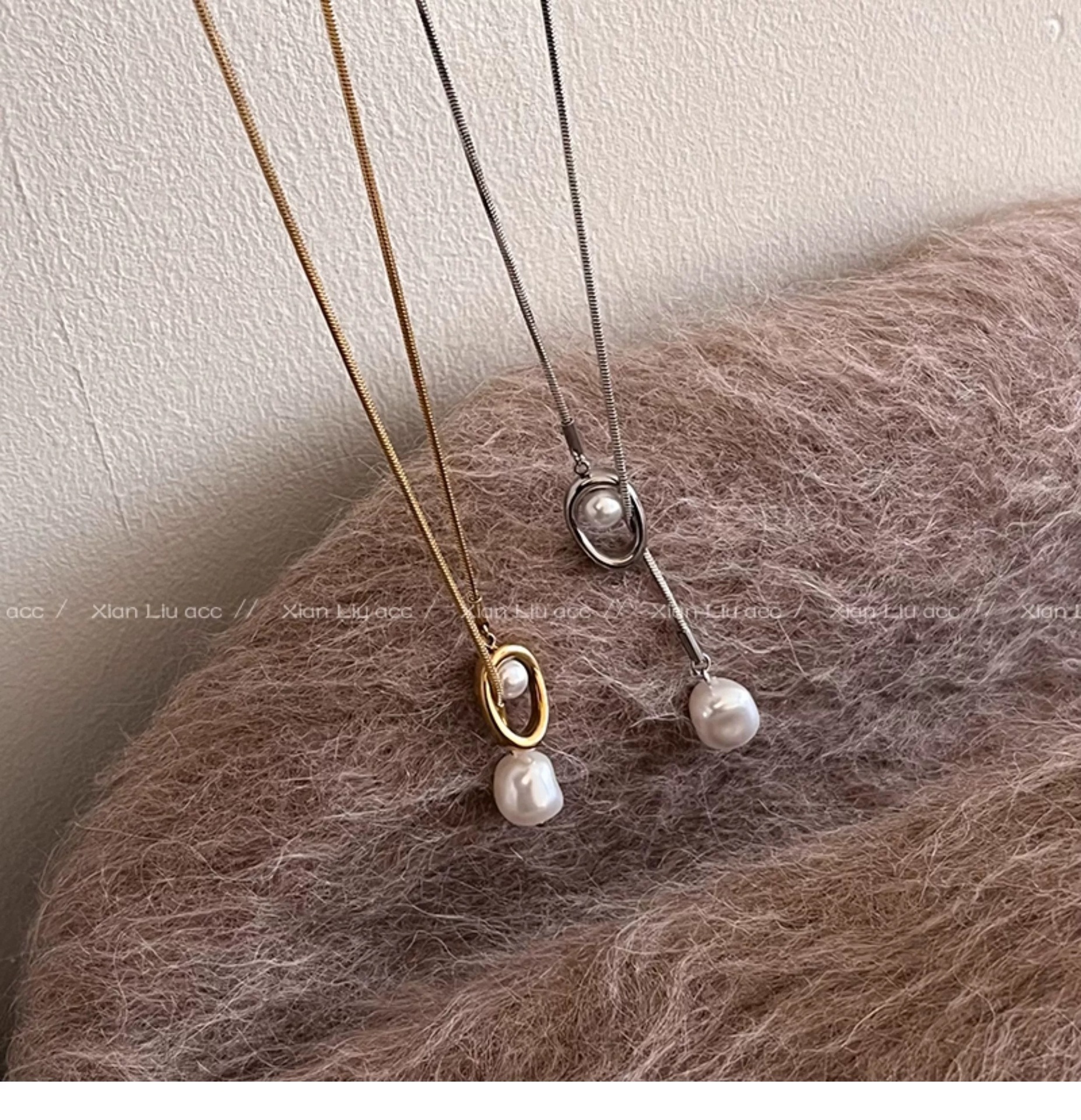 Pearl pendant long sweater chain necklace non-fading premium