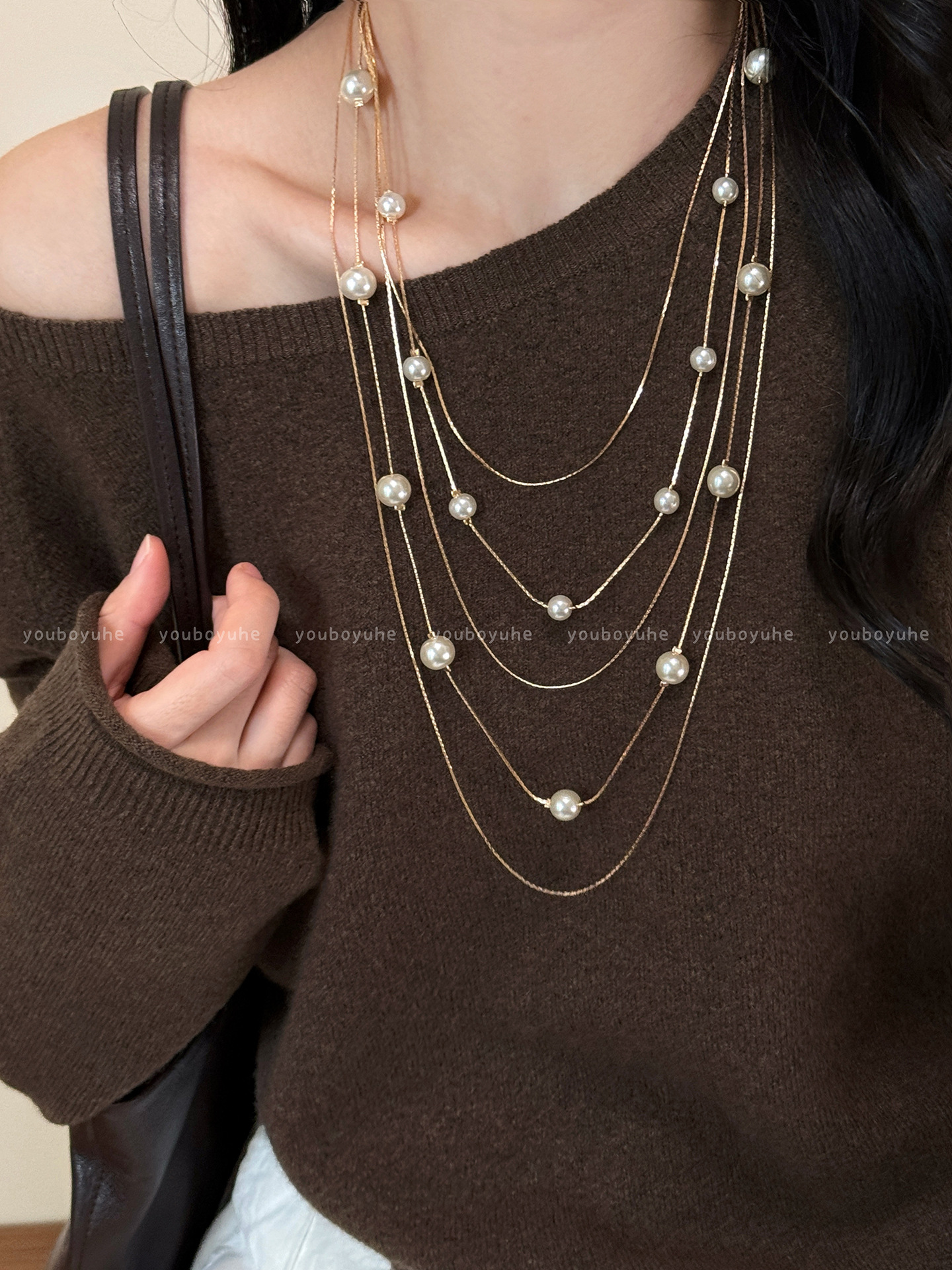 Adjustable zircon snowflake pendant long sweater chain necklace