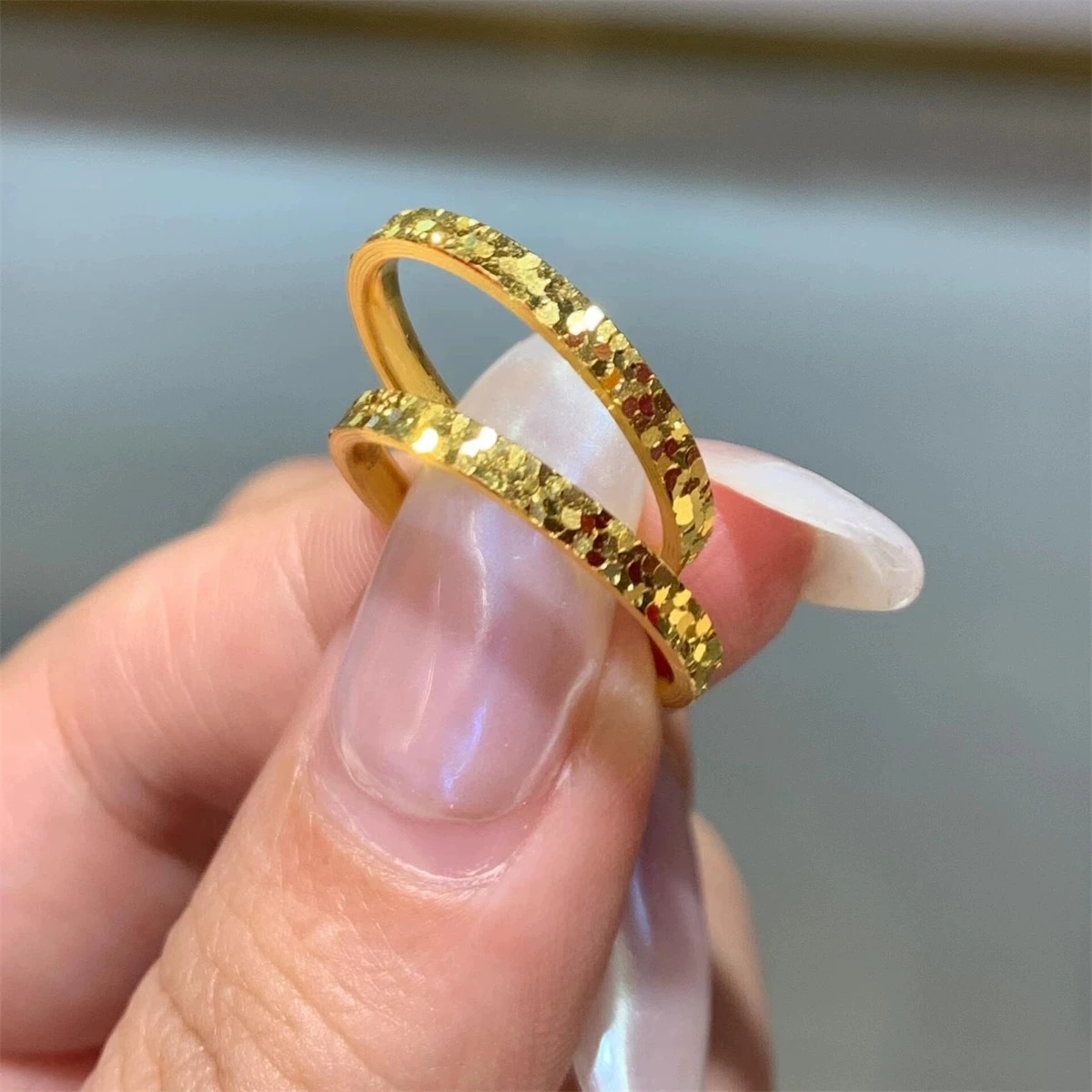 Sand gold crushed ice women's ring, narrow and wide versions