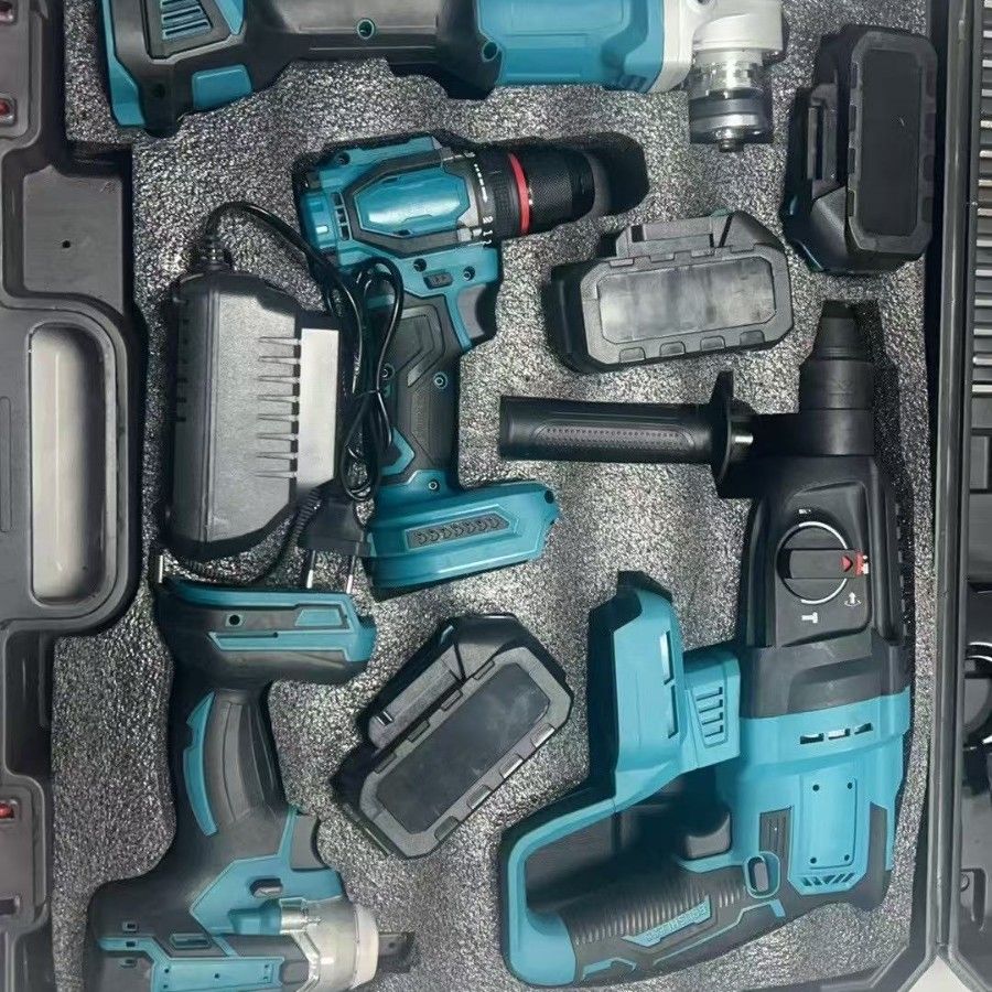 Electric tool set 4-piece drill, wrench, grinder and hammer
