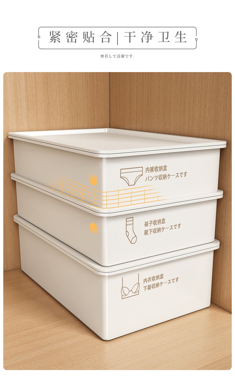 Underwear and sock storage box, 3-compartment