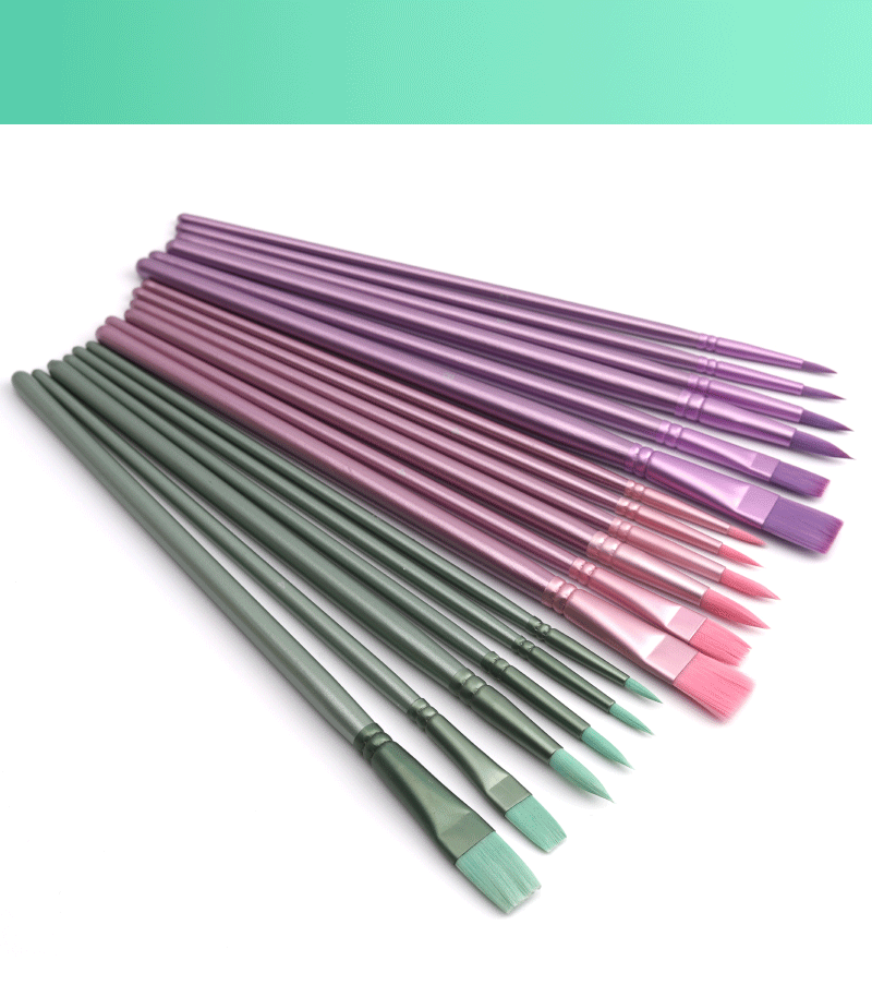 Aquarell-Pinsel-Set mit Spitz-, Rund- und Flachpinsel, Nylonhaare