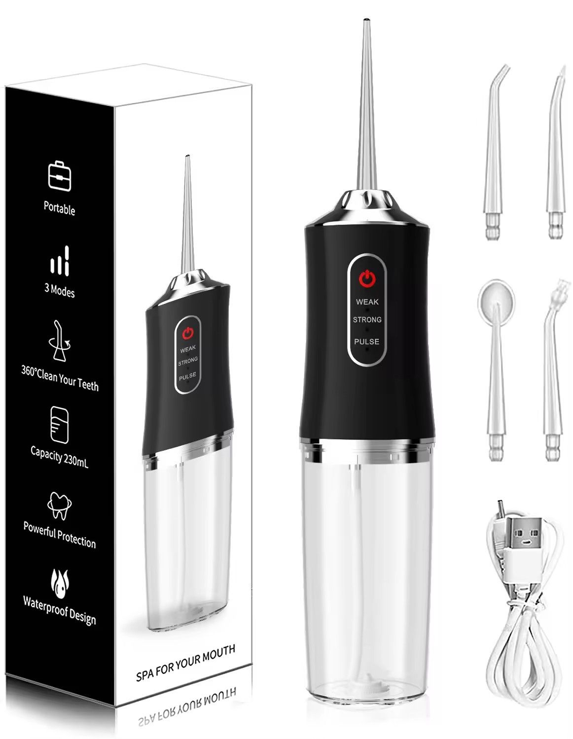 Portable electric water flosser, teeth cleaner, oral hygiene device