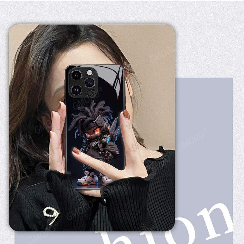 iPhone 17 Pro Max kılıfı, cyberpunk deseni, cam, trendy tasarım