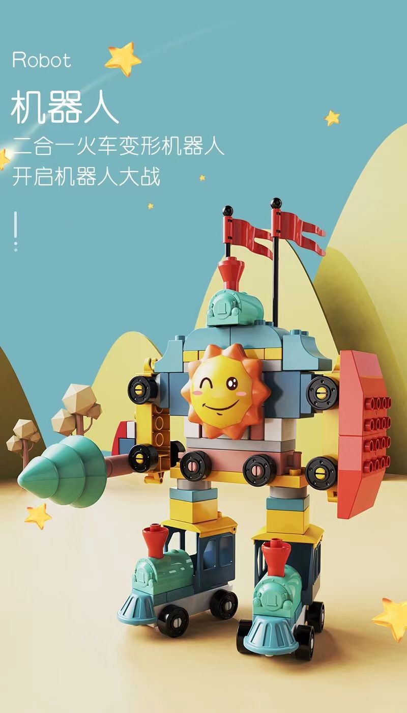 Wangao büyük parçacık yapı taşları bulmaca montajı yaratıcı DIY yapı çok yönlü tren robot yapı taşları çocuk oyuncakları