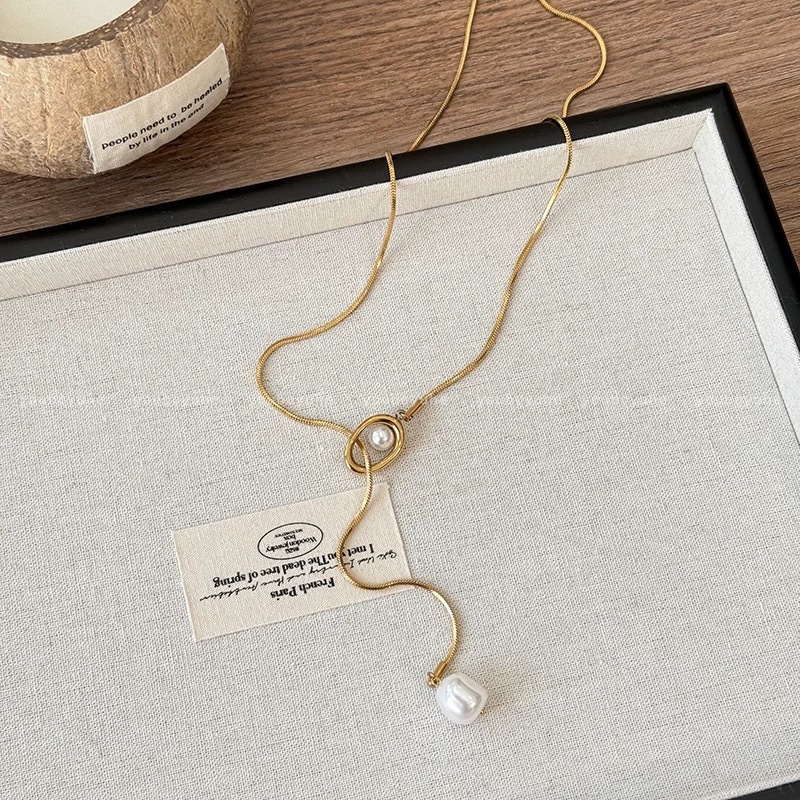 Pearl pendant long sweater chain necklace non-fading premium