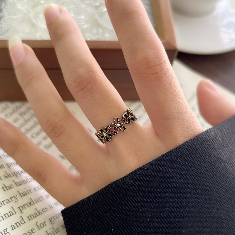 Lanzhi snowflake pattern 925 silver retro ring