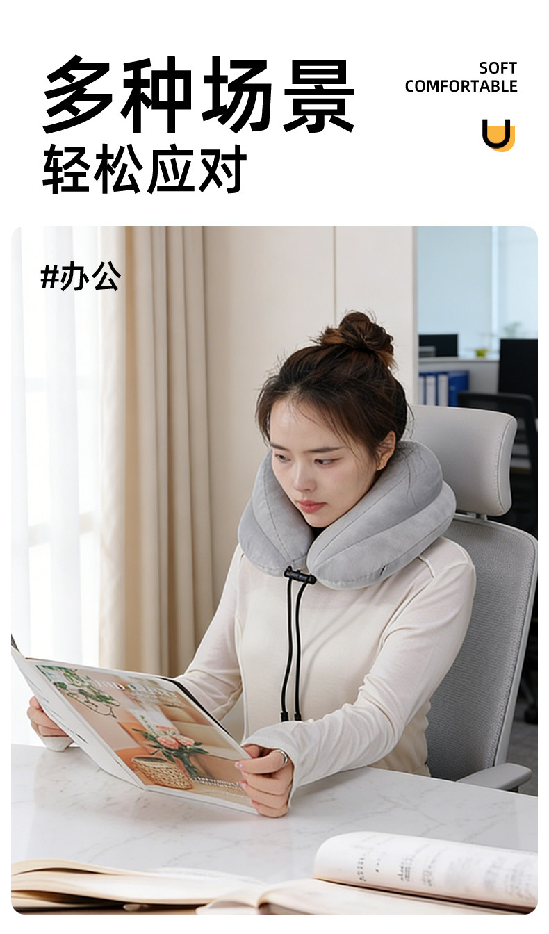 Soft crystal velvet U-shaped neck pillow for travel and flights