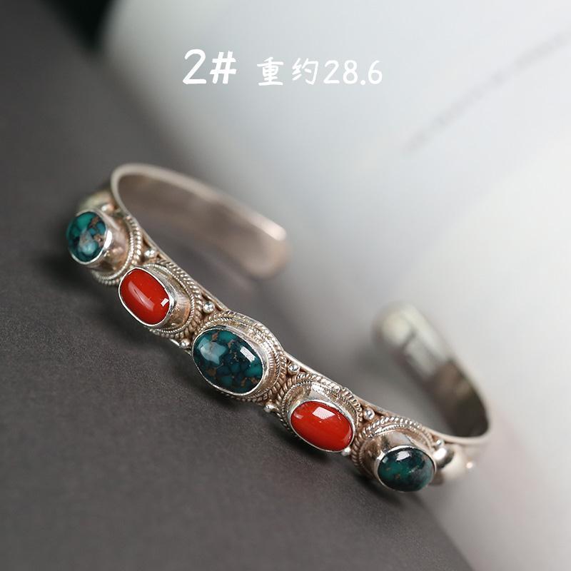 Nepal handgefertigtes Türkis-Armband, Silbereinlage, verstellbar