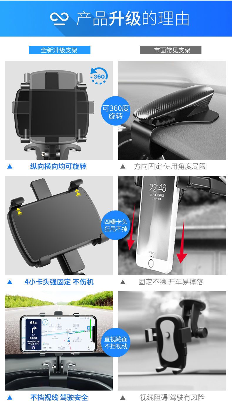 Car dashboard phone holder rearview mirror sunshade multifunction