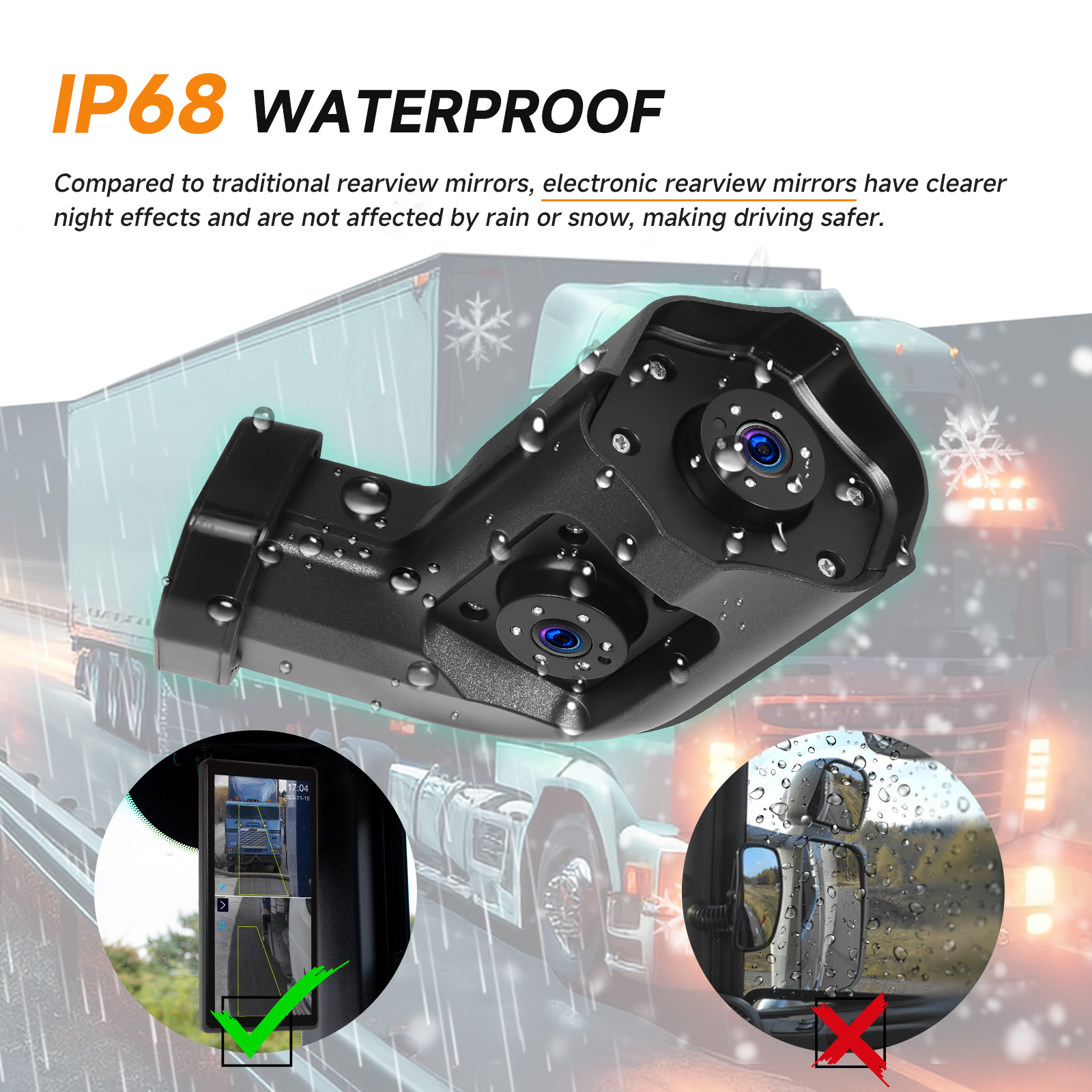 10.36 inch HD digital truck rearview mirror DVR with BSD