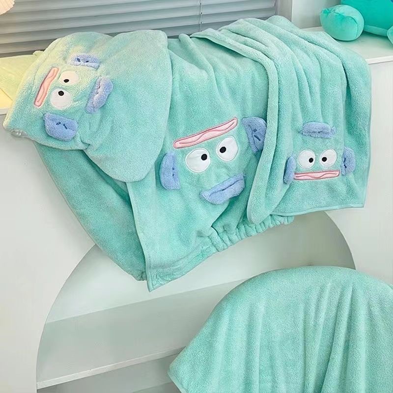 可穿可裹珊瑚绒丑鱼浴巾女毛巾干发帽三件套新款大人吸水浴裙