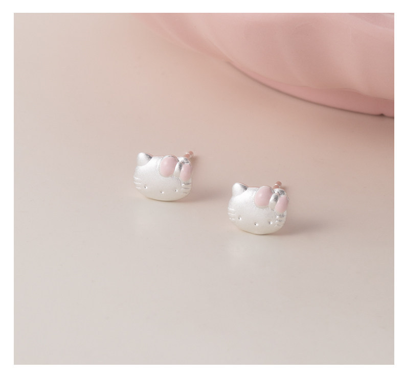 S999 Silver Butterfly Bow Kitten Stud Earrings Delicate