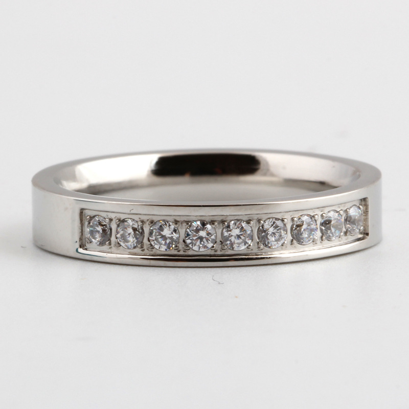 4mm zirkon paslanmaz çelik yüzük, minimalist stil