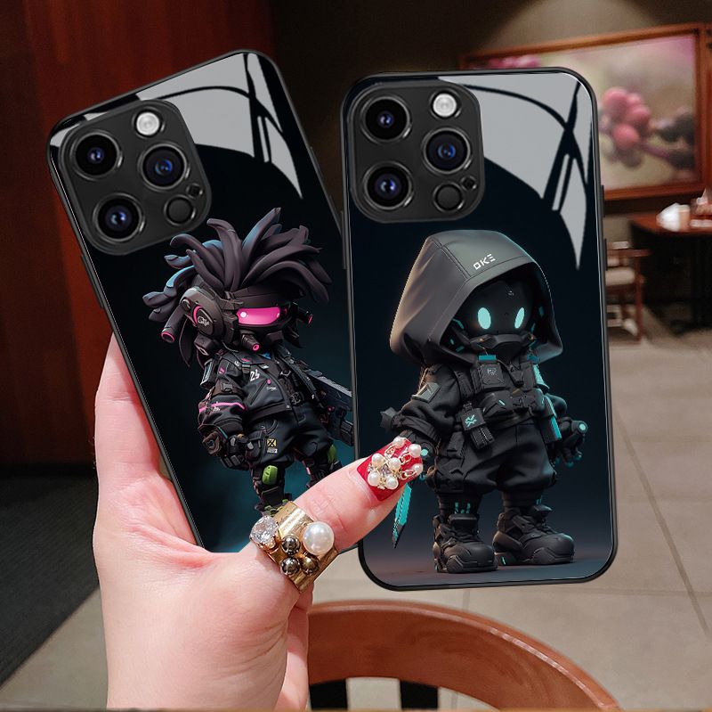 iPhone 17 Pro Max kılıfı, cyberpunk deseni, cam, trendy tasarım