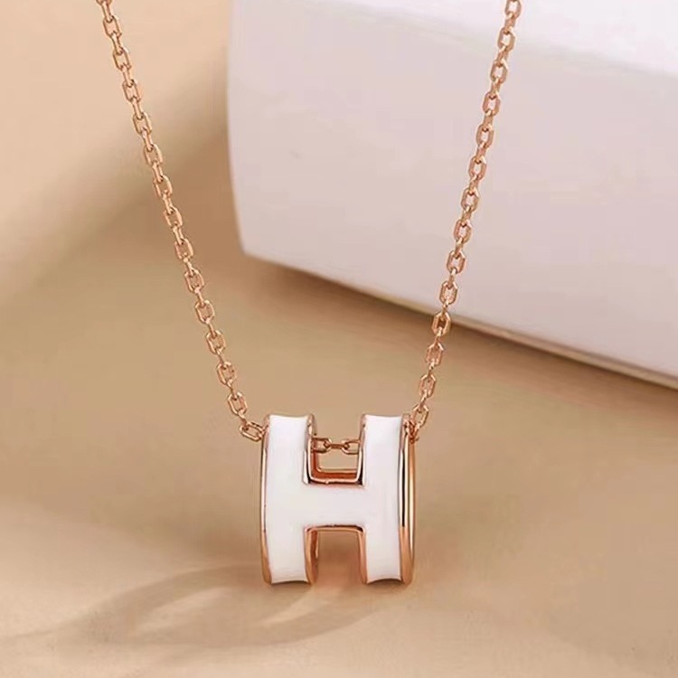 H letter pendant necklace, silver, women's design