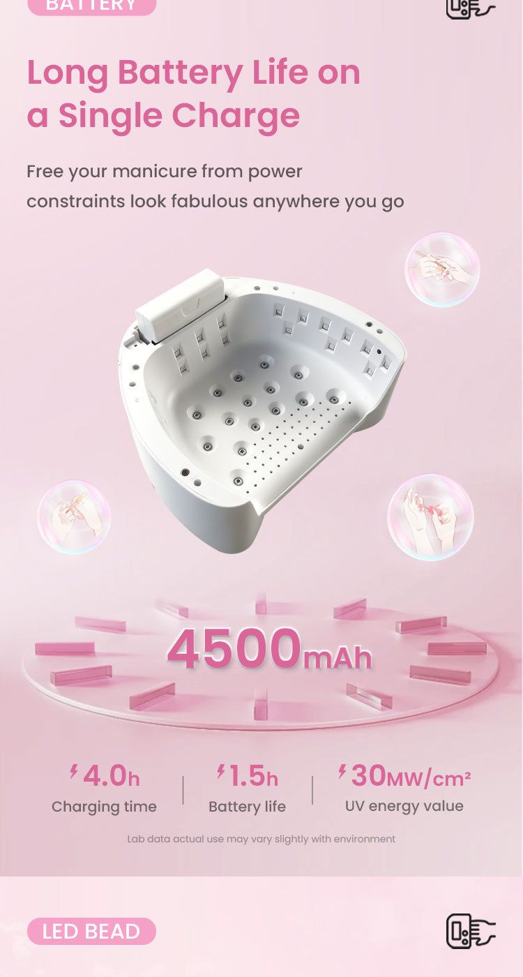 UV nail curing lamp with smart wireless LED light therapy