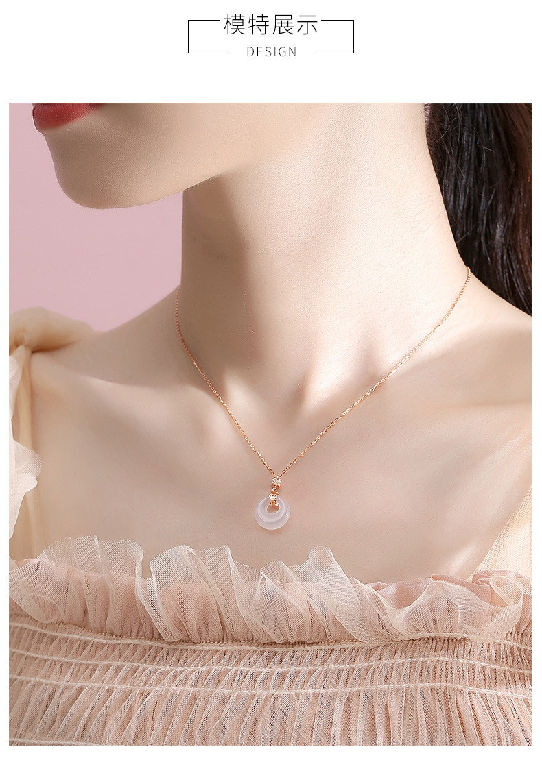 S925 Silver White Chalcedony Necklace, Safety Buckle, Chinese Style