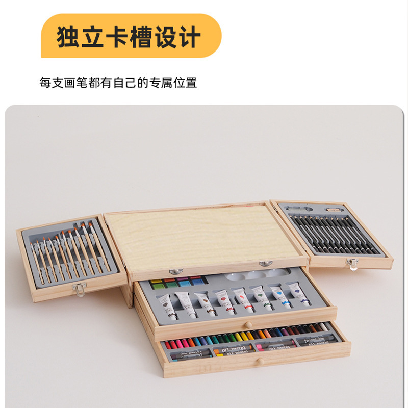 82-teiliges Kunstmalerei-Set Holzbox Pinsel