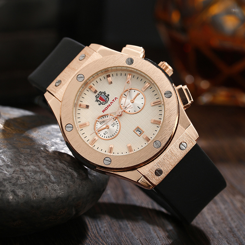 Men's quartz watch, silicone strap, waterproof