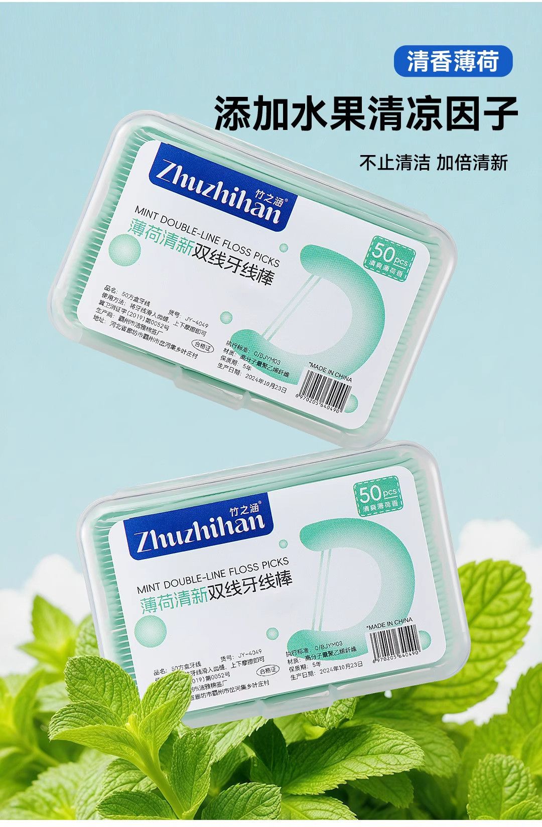 Mint Flavor Disposable Dental Floss Picks Family Pack