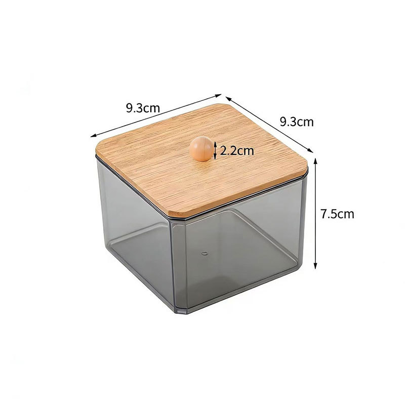 Acrylic Cotton Swab Storage Box, Transparent Gray Stackable Cosmetics Organizer