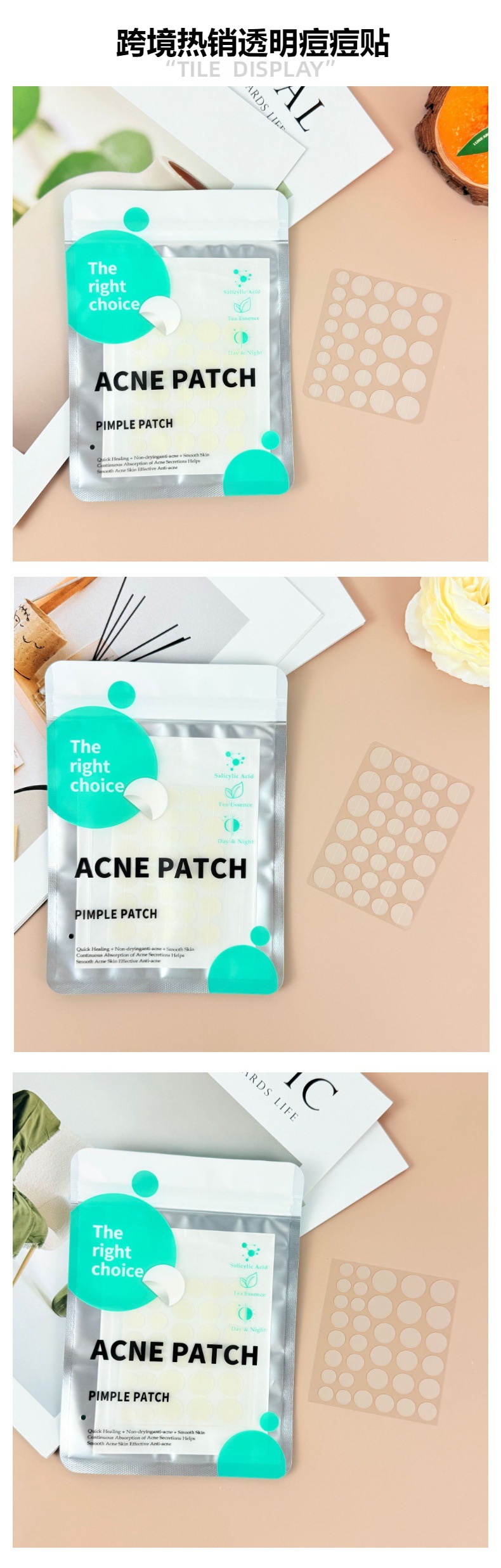 Invisible hydrocolloid acne patches, portable, transparent round