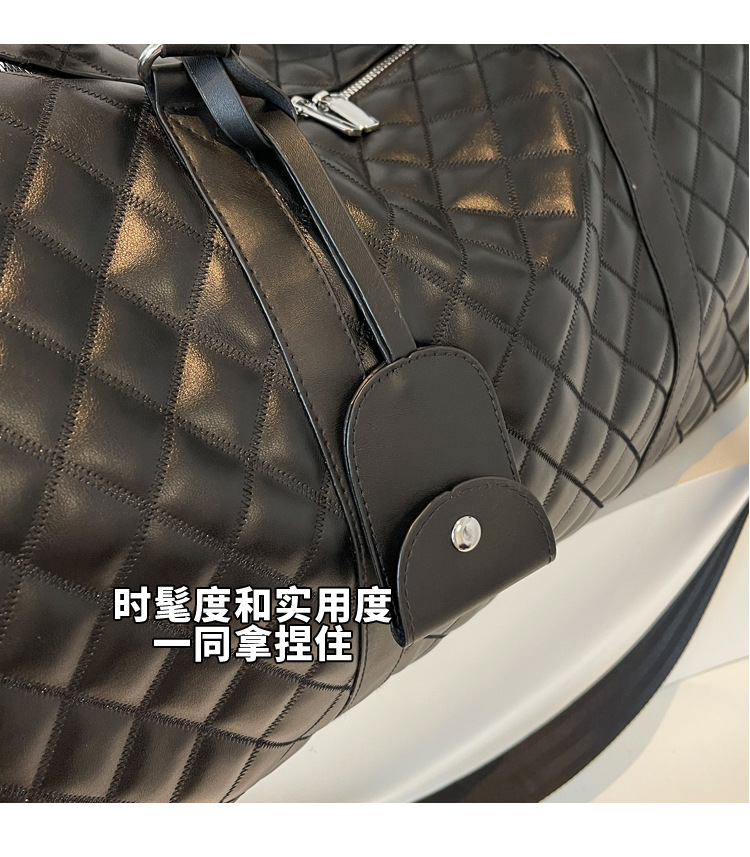 Travel duffel bag PU checkered, large capacity, waterproof