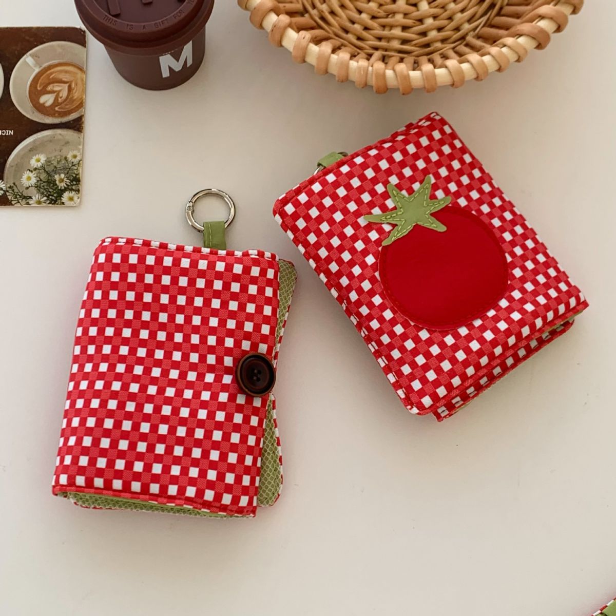 Passport holder, red plaid design, portable mini storage