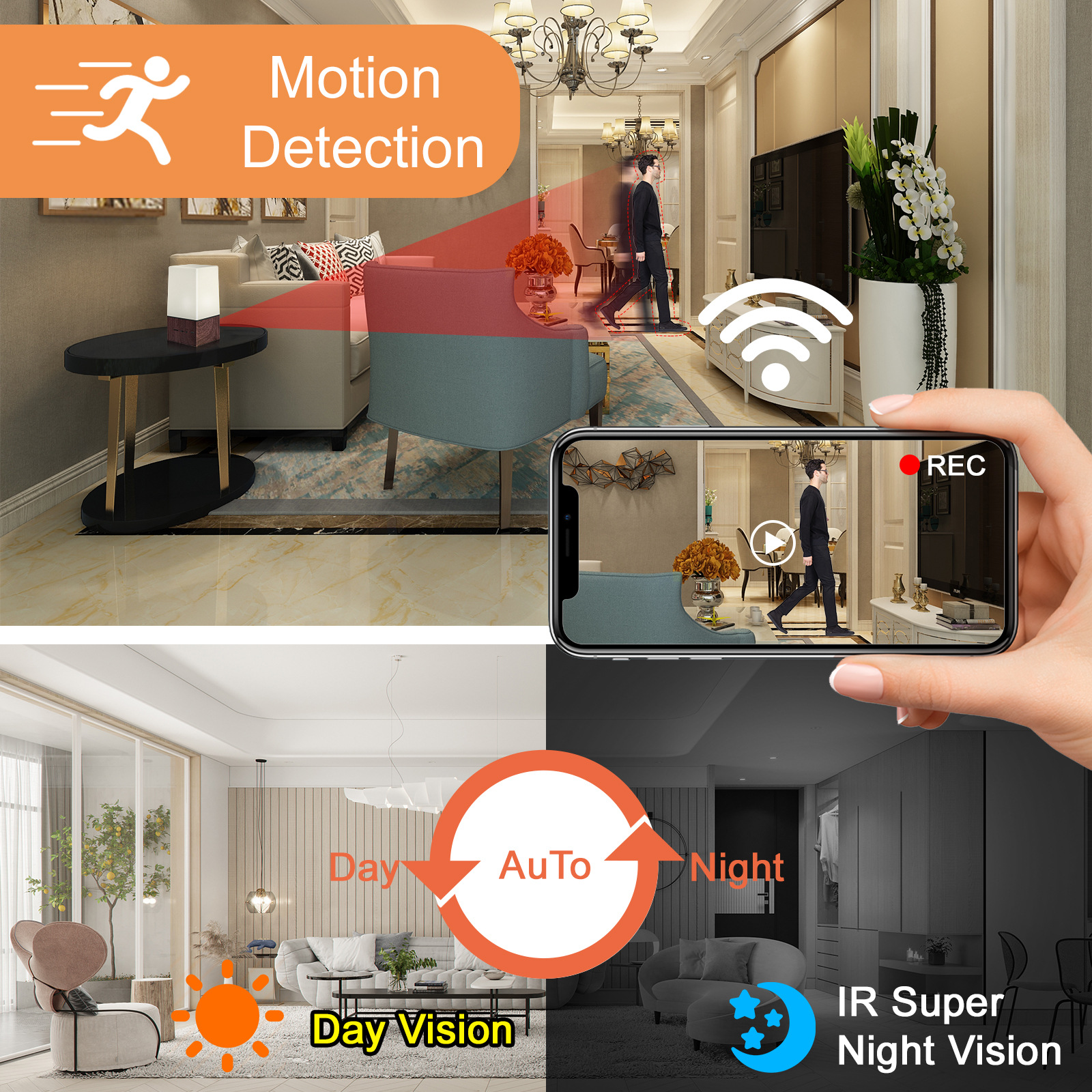 RGB atmosfer ışığı kamera, WiFi, HD, gece görüşü